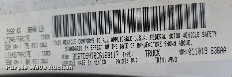 image for item DO4254 2012 Dodge Ram 2500HD  Crew Cab utility bed pickup truck