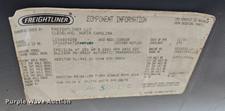 image for item DO4266 2002 Freightliner Condor  refuse truck