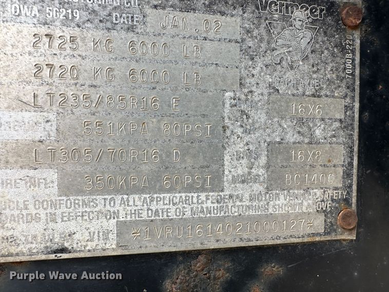 image for item DR5089 2002 Vermeer BC1400  wood chipper