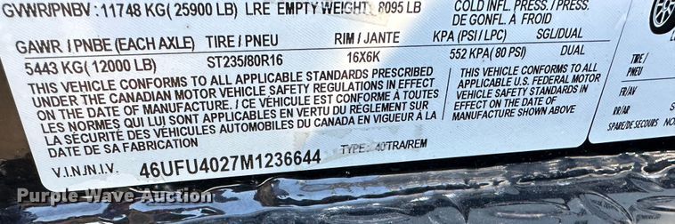 image for item DR7496 2021 Diamond C  equipment trailer