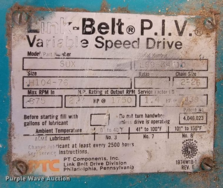 image for item HG9443 Link-Belt P.I.V.  variable speed drives