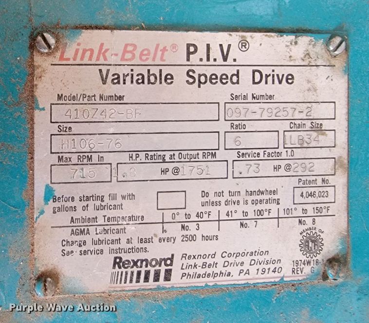 image for item HG9443 Link-Belt P.I.V.  variable speed drives