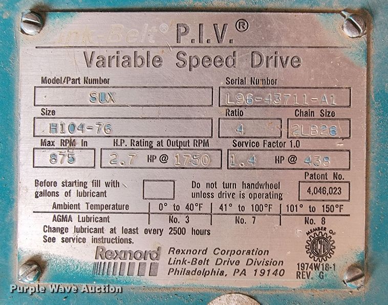 image for item HG9443 Link-Belt P.I.V.  variable speed drives