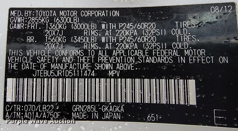 image for item HG9480 2013 Toyota 4Runner Limited  SUV