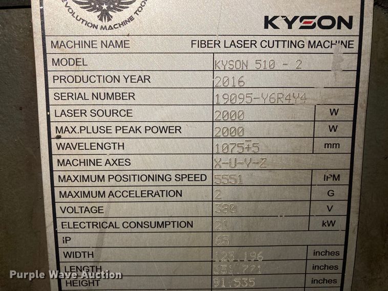 image for item HN9834 2016 RMT Kyson 510-2  fiber laser cutting system