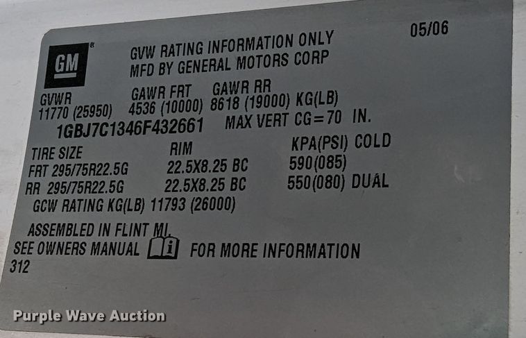 image for item KB9543 2006 Chevrolet C7500  flatbed truck