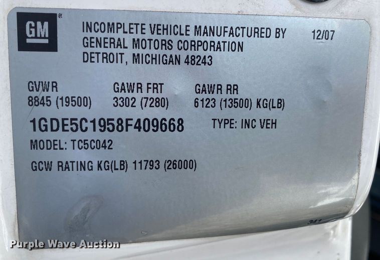 image for item KB9560 2008 GMC C5500  delivery truck