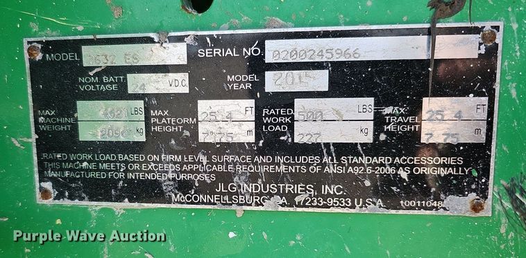 image for item LE9313 2015 JLG 2632 ES  vertical lift