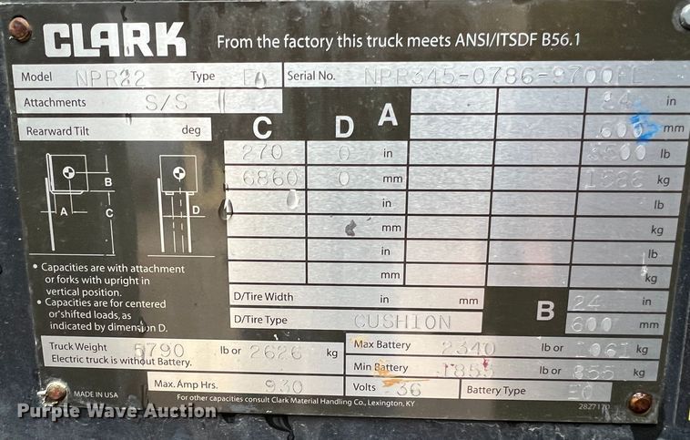 image for item LI9551 Clark NPR22  forklift