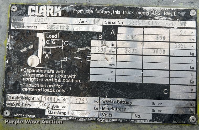 image for item LI9553 Clark C32CL  forklift