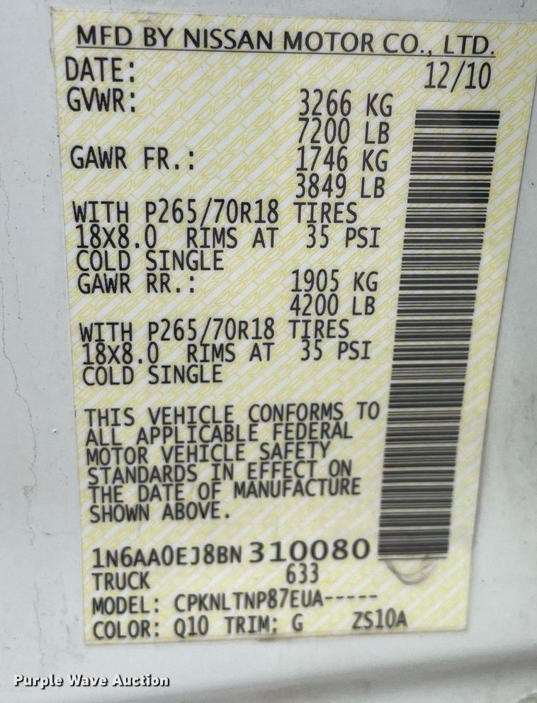 image for item LJ9568 2011 Nissan Titan SV  Crew Cab pickup truck