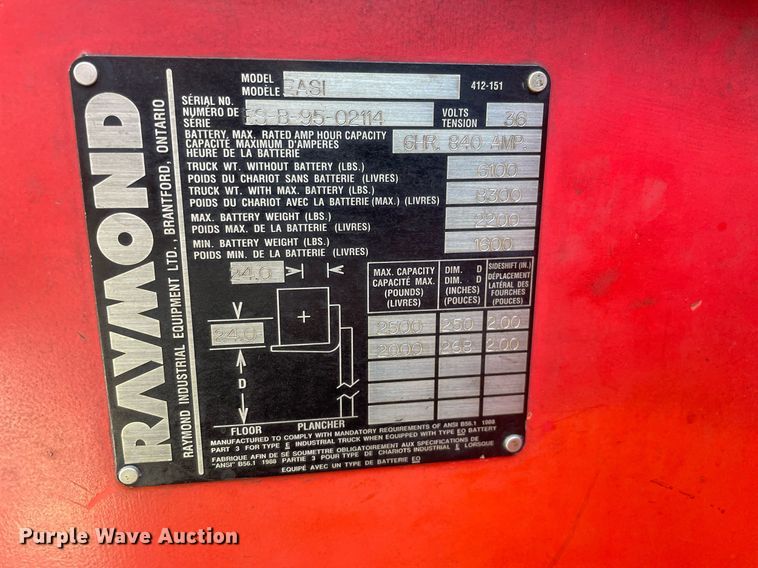 image for item LJ9591 Raymond EASI DR25TT  forklift