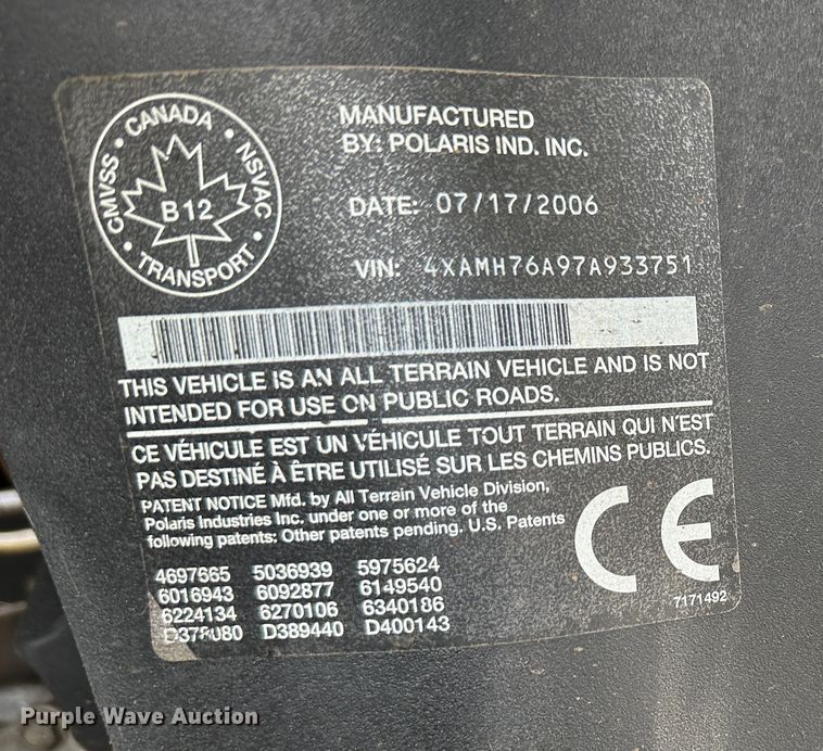 image for item LN9161 2007 Polaris Sportsman 800  ATV