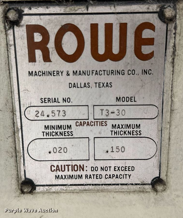 image for item LN9364 Rowe T3-30  coil straightener and feeder