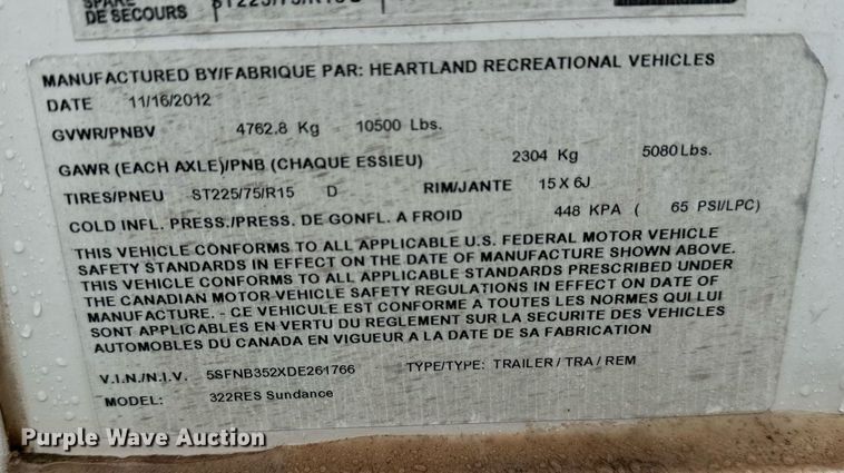 image for item LR9595 2013 Heartland Sundance M-322RES  camper