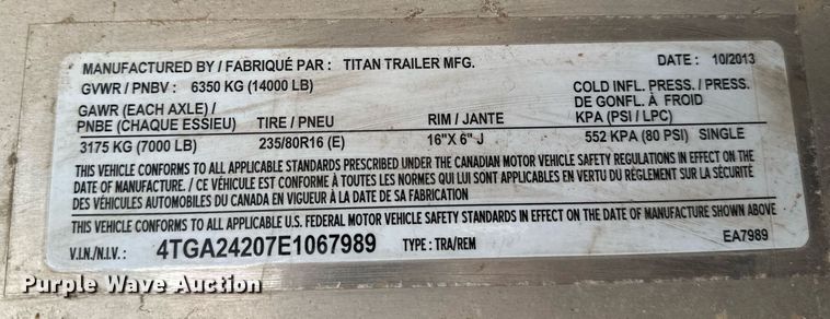 image for item LR9611 2014 Titan  livestock trailer