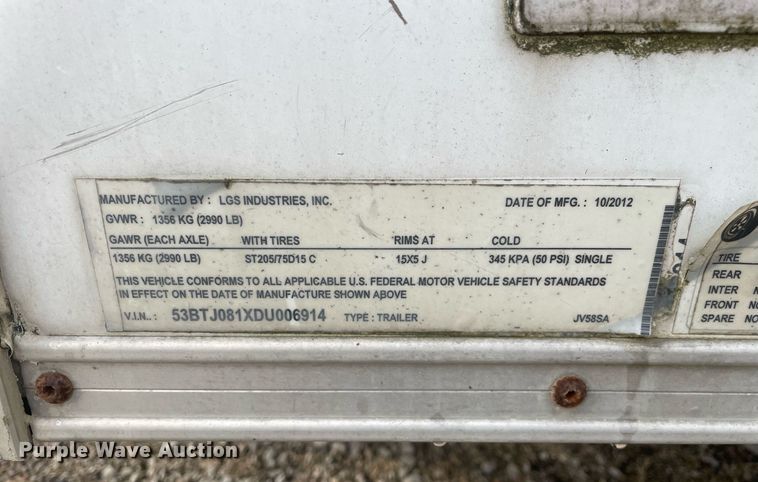 image for item MA9830 2013 LGS Industries  enclosed cargo trailer