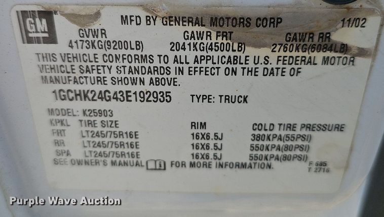 image for item MC9715 2003 Chevrolet Silverado 2500HD  pickup truck