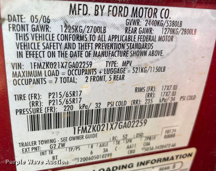 image for item MM9443 2007 Ford Freestyle SEL  SUV