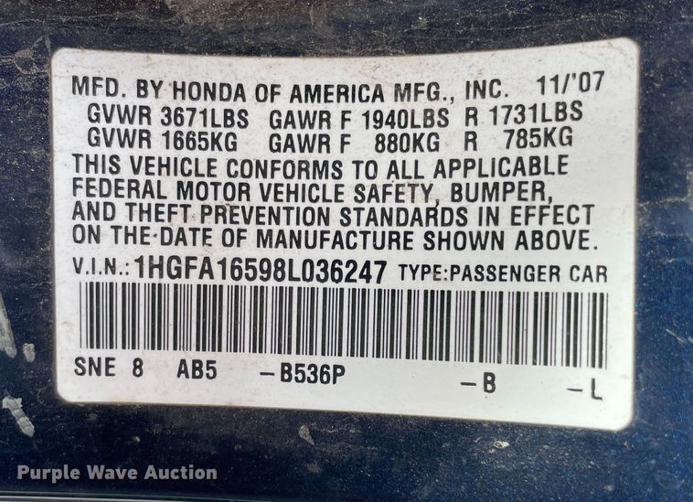 image for item MM9445 2008 Honda Civic