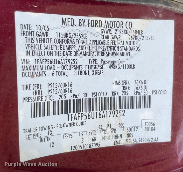 image for item MM9446 2006 Ford Taurus SEL