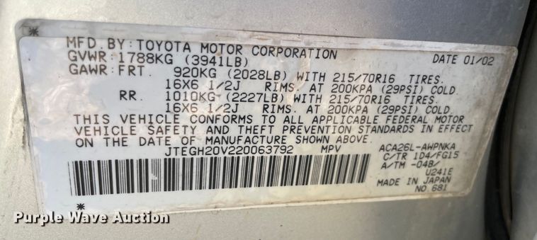 image for item MM9451 2002 Toyota Rav4 L  SUV