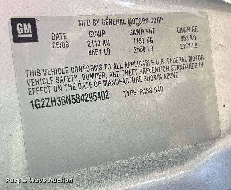 image for item MM9452 2008 Pontiac G6 GT  convertible