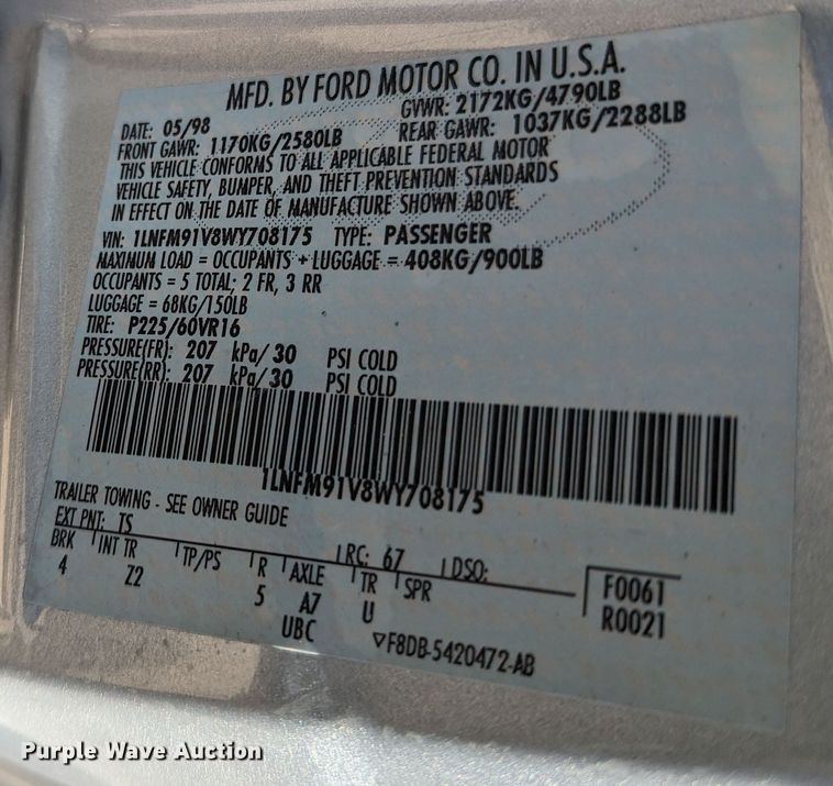 image for item MN9807 1998 Lincoln Mark VIII