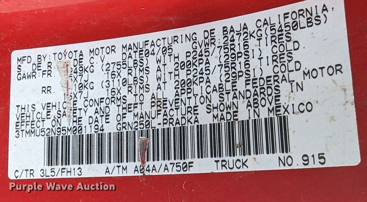 image for item MN9814 2005 Toyota Tacoma SRS  Double Cab pickup truck