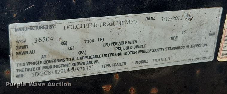 image for item MW9562 2012 Doolittle  enclosed cargo trailer