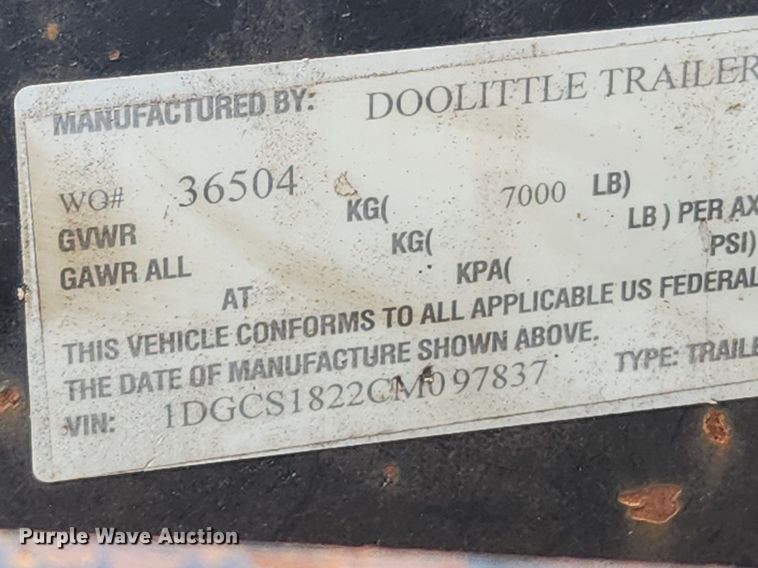 image for item MW9562 2012 Doolittle  enclosed cargo trailer