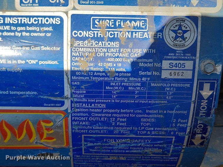 image for item MW9572 (3) Sure Flame S405 heaters