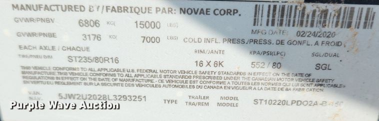 image for item MW9579 2020 Sure-Trac  equipment trailer