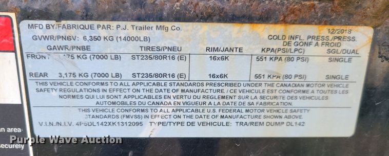 image for item MX9594 2019 PJ  dump trailer