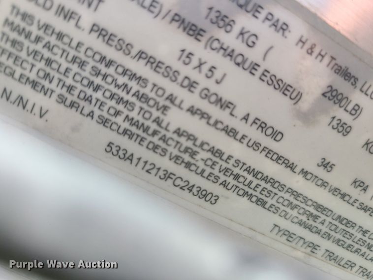 image for item MX9595 2015 H&H Trailers  utility trailer