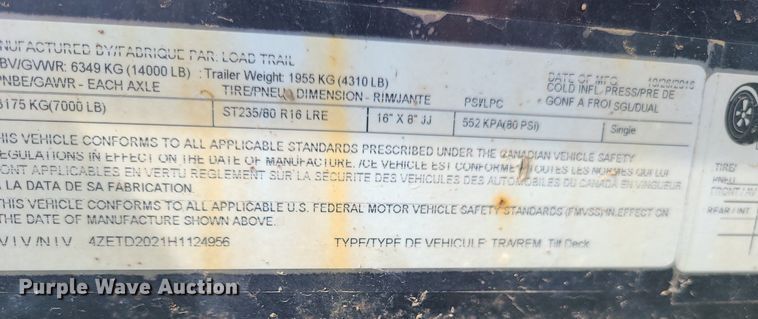 image for item MX9597 2017 Load Trail  utility trailer