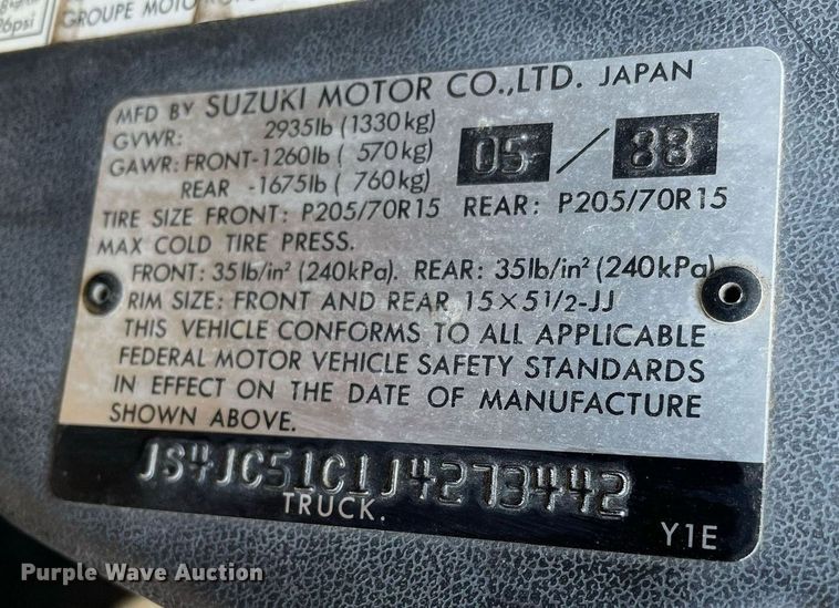 image for item MY9146 1988 Suzuki Samurai  SUV