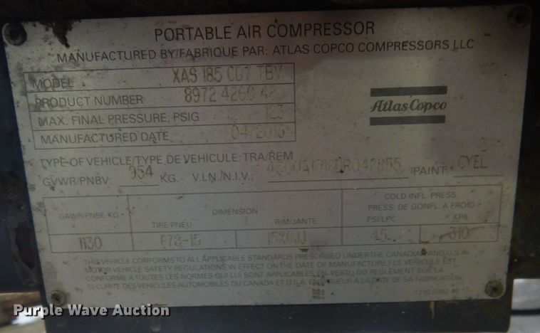 image for item DJ7020 2013 Atlas Copco XAS 185 CD7  air compressor