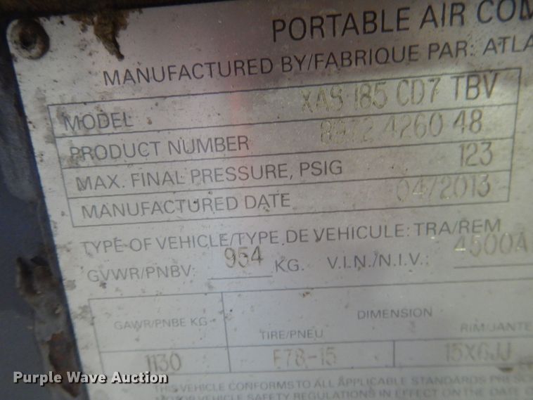 image for item DJ7020 2013 Atlas Copco XAS 185 CD7  air compressor