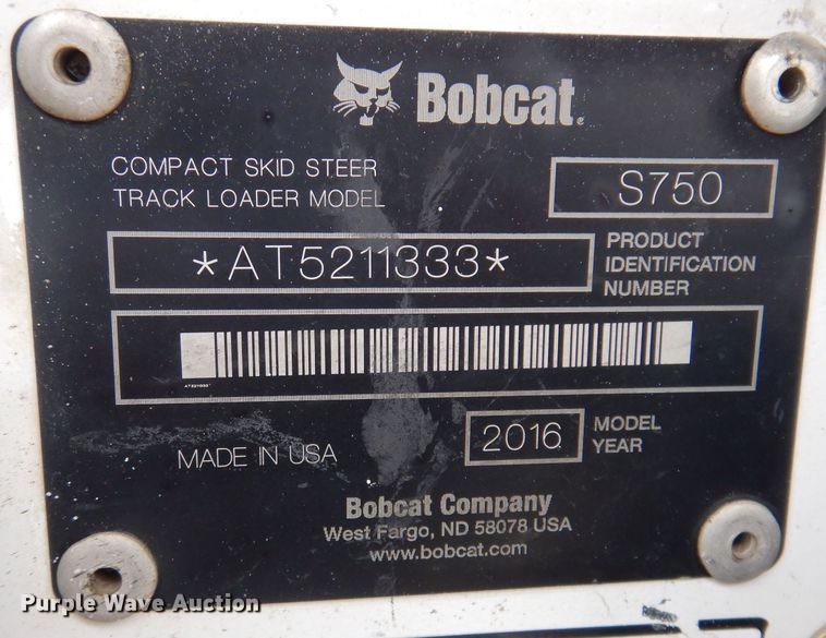 image for item DK5201 2016 Bobcat S750  skid steer loader