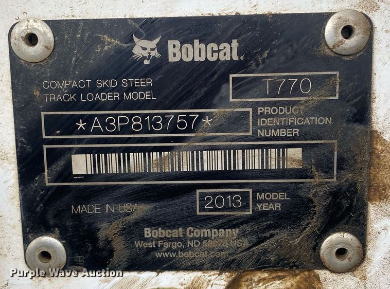 image for item DL7125 2013 Bobcat T770  tracked skid steer loader