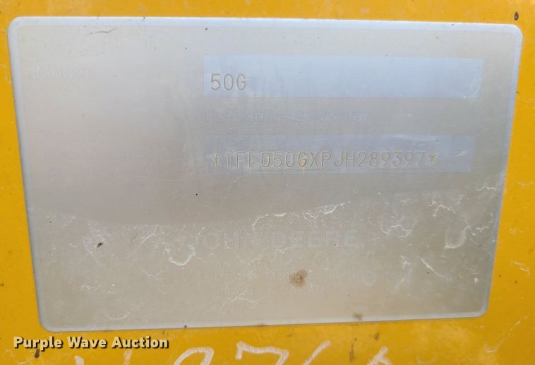 image for item DM4958 2019 John Deere 50G  mini excavator