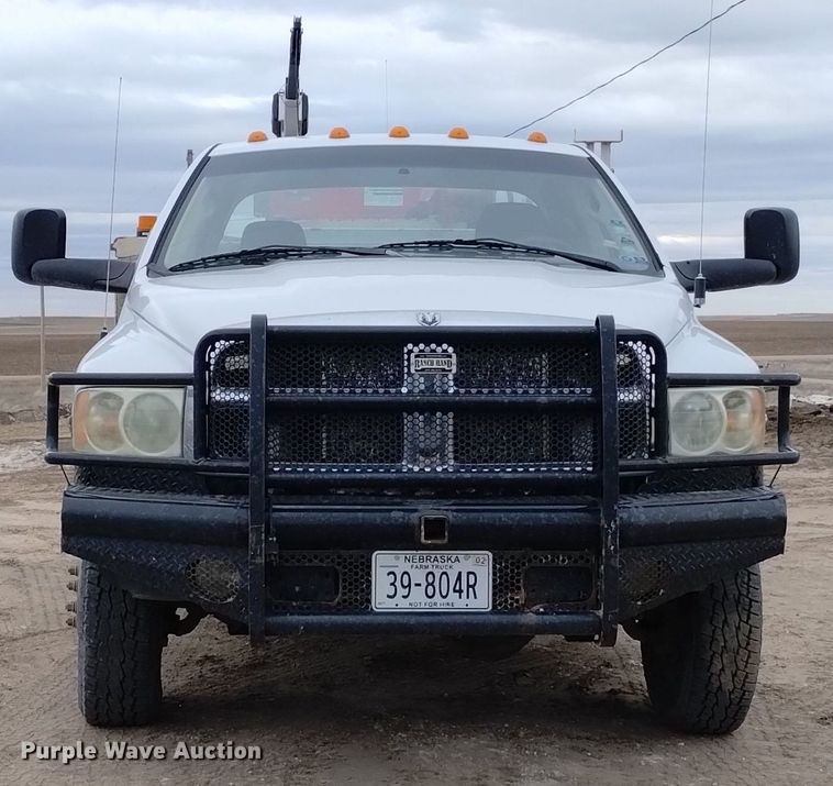 image for item DN6357 2003 Dodge Ram 3500  Quad Cab utility bed pickup truck