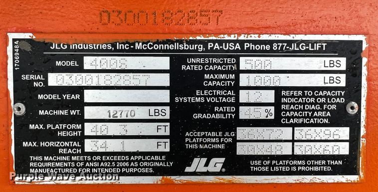 image for item DQ2015 JLG 400S  boom lift