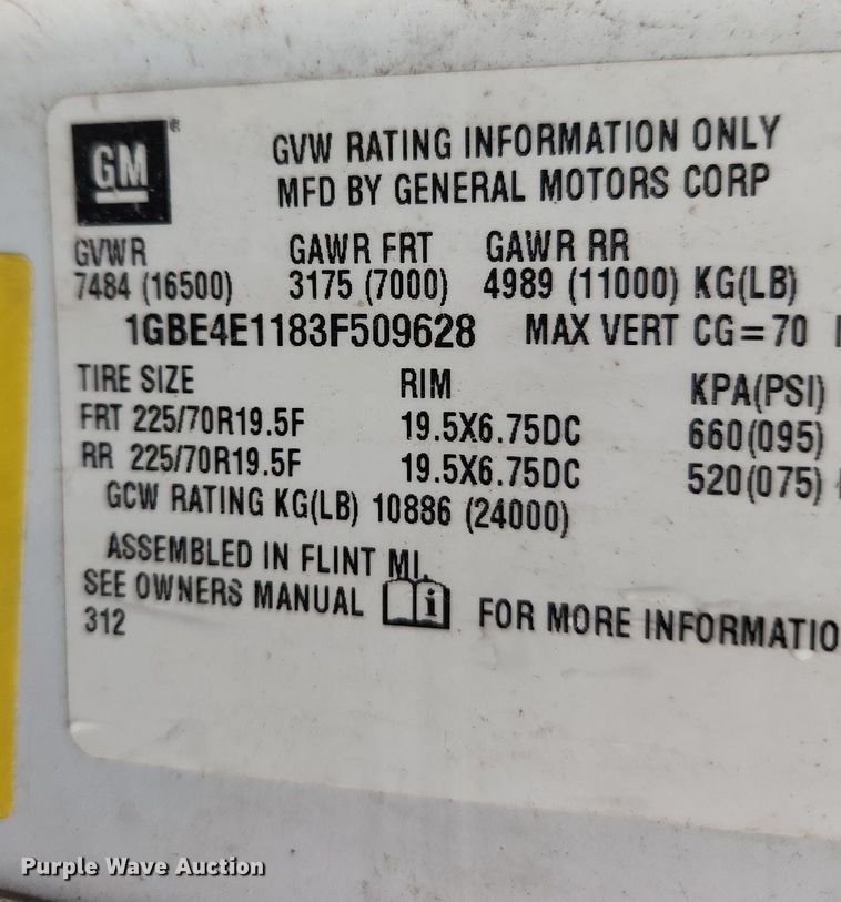 image for item DQ5374 2003 Chevrolet C4500  dump flatbed truck