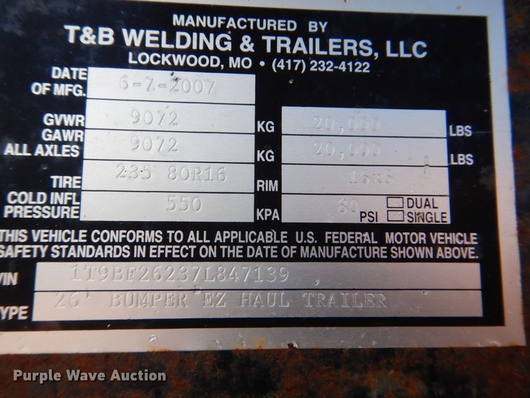 image for item DR4534 2007 T & B  equipment trailer