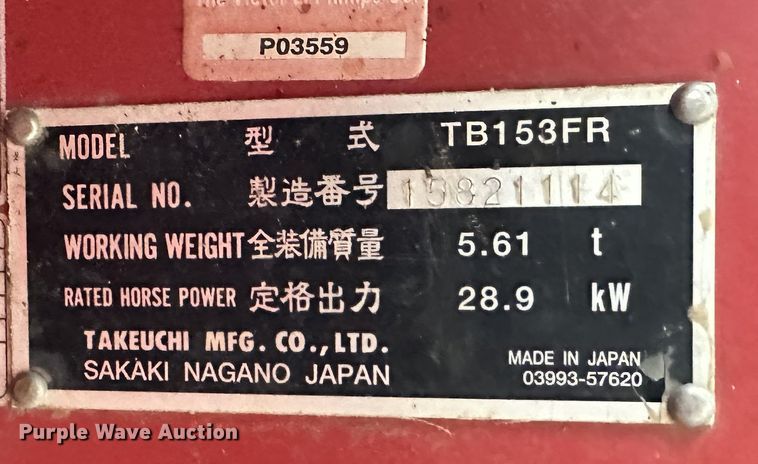 image for item DR5035 2007 Takeuchi TB153FR  mini excavator