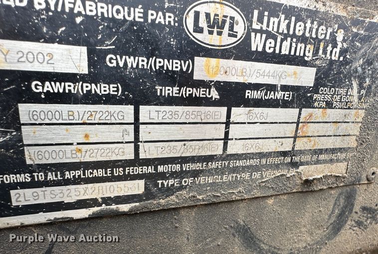 image for item DR5055 2002 Linkletter's Welding  equipment trailer