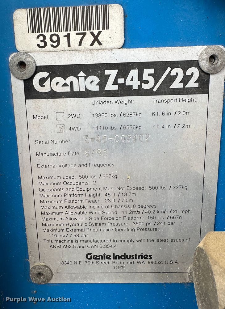 image for item DR5064 1995 Genie Z-45/22  boom lift