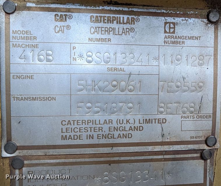 image for item DR6847 1995 Caterpillar 416B  backhoe